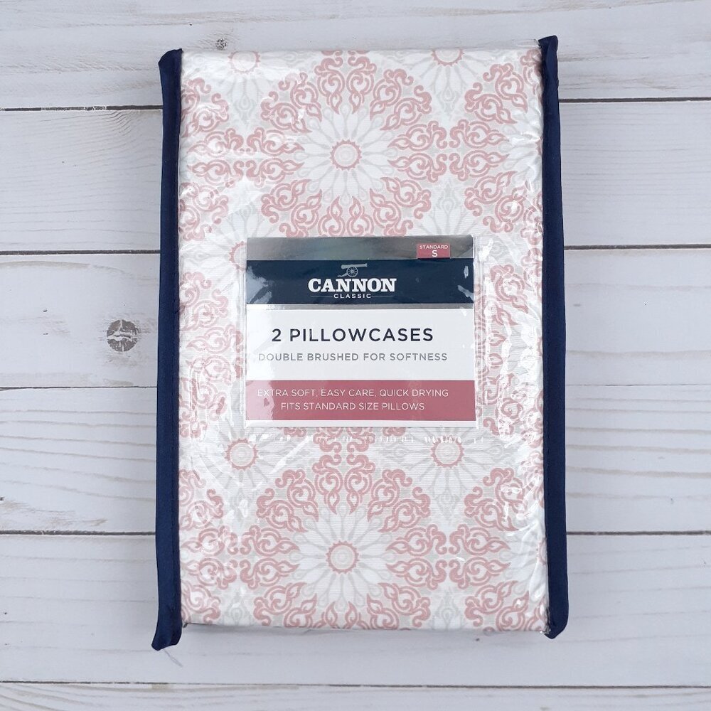 Cannon Pillow Cases Standard Medallions Set of 2 Coral Gray